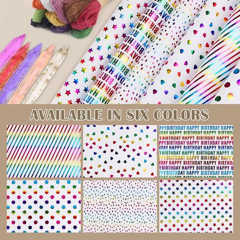 E ELAINFIA 6 Rolls Birthday Wrapping Paper Christmas Wrapping Paper Roll Gift Wrapping Paper Colorful Gold Heart Dots Star Happy Birthday Party Holiday in Saudi Arabia