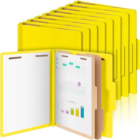 مجلدات التصنيف Bulk 2 Fividers File Folder مع Fortener 2 Prongs حجم الحروف الورقية المجلدات للاضطراب مع توسيع 3.5 بوصة لتنظيم مستند Office (أصفر ، 24 جهاز كمبيوتر) in Kuwait
