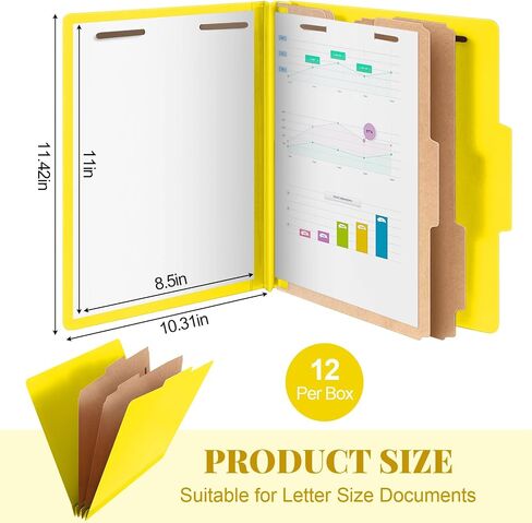 مجلدات التصنيف Bulk 2 Fividers File Folder مع Fortener 2 Prongs حجم الحروف الورقية المجلدات للاضطراب مع توسيع 3.5 بوصة لتنظيم مستند Office (أصفر ، 24 جهاز كمبيوتر) in Kuwait