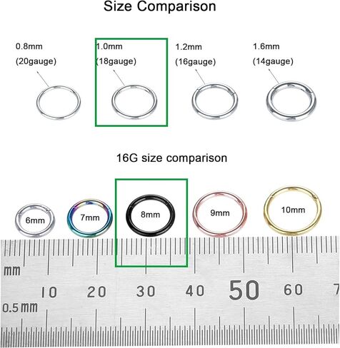 Xpircn Titanium Nose Rings Hoops 18G 9 mm Hinged Segment Ring Septum Clicker Lip Rings Helix Conch Daith Rook Earrings Piercing Hoop, Silver, Gold, Pink, Dark blue, Green in Saudi Arabia