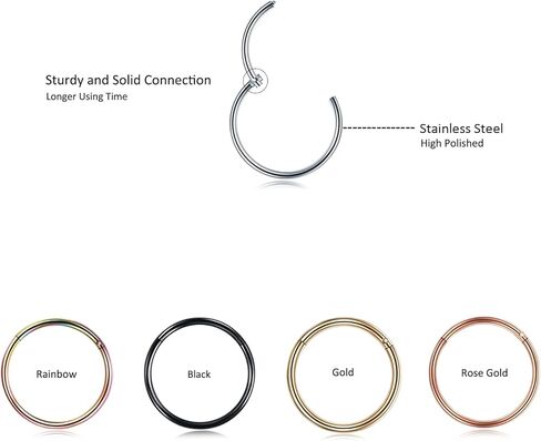 Xpircn Titanium Nose Rings Hoops 18G 9 mm Hinged Segment Ring Septum Clicker Lip Rings Helix Conch Daith Rook Earrings Piercing Hoop, Silver, Gold, Pink, Dark blue, Green in Saudi Arabia