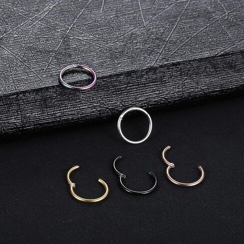 Xpircn Titanium Nose Rings Hoops 18G 9 mm Hinged Segment Ring Septum Clicker Lip Rings Helix Conch Daith Rook Earrings Piercing Hoop, Silver, Gold, Pink, Dark blue, Green in Saudi Arabia
