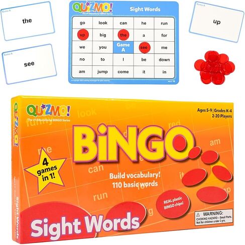 QUIZMO Sight Words - Bingo-Style Vocabulary Game - 4 Levels of Difficulty for Ages 5-9 - Teach Basic Reading and Writing Skills in Saudi Arabia