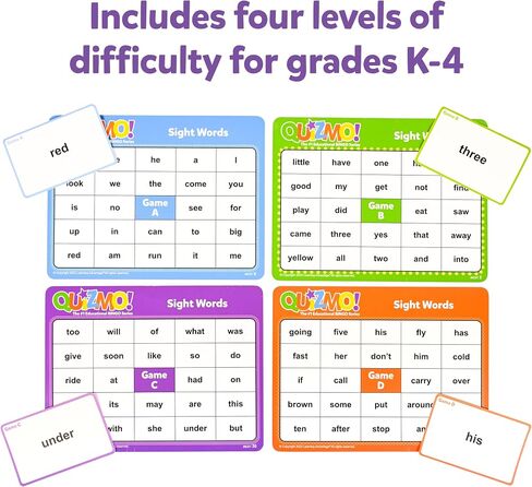 QUIZMO Sight Words - Bingo-Style Vocabulary Game - 4 Levels of Difficulty for Ages 5-9 - Teach Basic Reading and Writing Skills in Saudi Arabia
