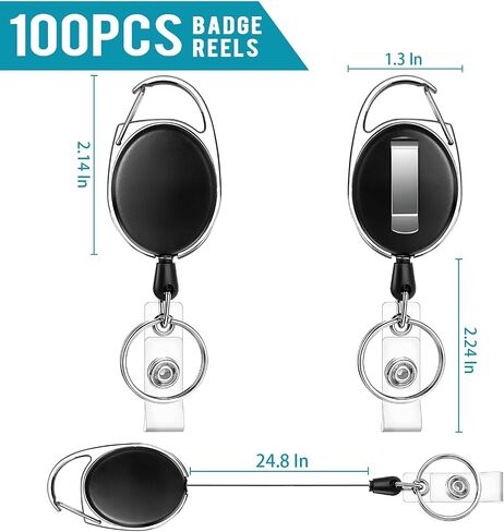 100 Pcs Badge Reel, ID Badge Holder Retractable Clip, Retractable Keychain Badge Reel，Badge Clip, Retractable Lanyard for Wear Keys, ID Card, Name Hold in Saudi Arabia