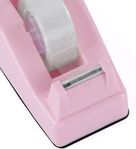 Desktop Tape Dispenser Pink with Weighted Nonskid Base - Includes 6 Rolls of Transparent Tape (0.71 Inch x 1000 inches Each) in Saudi Arabia