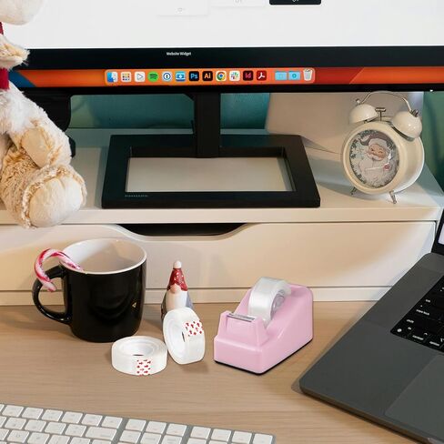 Desktop Tape Dispenser Pink with Weighted Nonskid Base - Includes 6 Rolls of Transparent Tape (0.71 Inch x 1000 inches Each) in Saudi Arabia