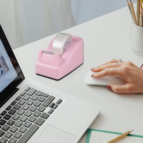 Desktop Tape Dispenser Pink with Weighted Nonskid Base - Includes 6 Rolls of Transparent Tape (0.71 Inch x 1000 inches Each) in Saudi Arabia