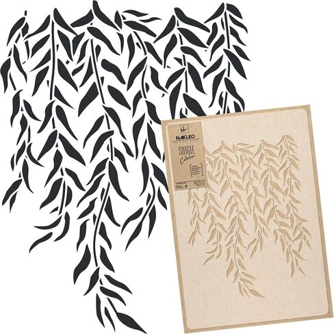 Nakleo Floral Large Wall Painting stencil 16،9 × 25،2 ، نمط أوراق فرع الصفصاف ، قالب البلاستيك القابل لإعادة الاستخدام ، ديكور الفن والمنزل الحرفي ، أثاث خشبي الأرضيات in Kuwait