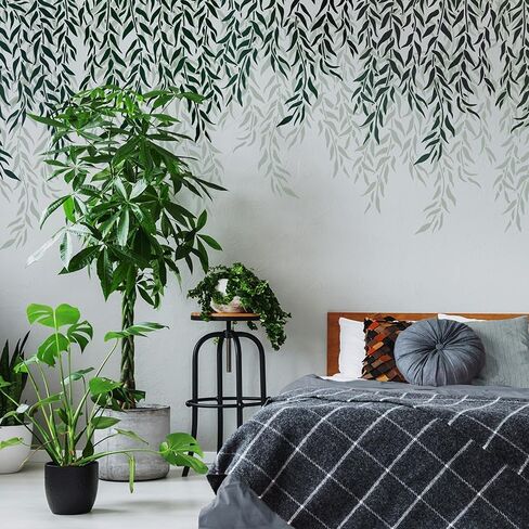 Nakleo Floral Large Wall Painting stencil 16،9 × 25،2 ، نمط أوراق فرع الصفصاف ، قالب البلاستيك القابل لإعادة الاستخدام ، ديكور الفن والمنزل الحرفي ، أثاث خشبي الأرضيات in Kuwait