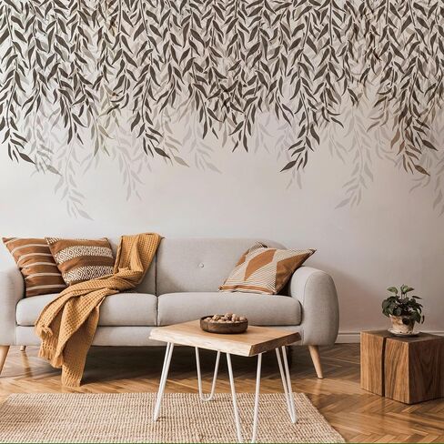 Nakleo Floral Large Wall Painting stencil 16،9 × 25،2 ، نمط أوراق فرع الصفصاف ، قالب البلاستيك القابل لإعادة الاستخدام ، ديكور الفن والمنزل الحرفي ، أثاث خشبي الأرضيات in Kuwait