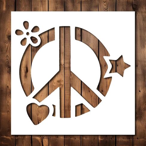 Peace Stencil Template - Reusable Peace and Love Hippie Retro Stencils for Painting on Wood, Glass, Wall Rock, Walls, Canvas, Glassware, Spray Painting, Airbrushing (6 x 6) in Saudi Arabia