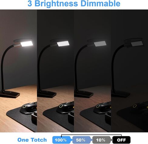 LED Desk Lamp 3 Brightness Dimmable Eye-Caring Black Table Lamp Flexible Gooseneck Touch Desk Light 5W 450lm for Home Office Bedroom Reading Study 1.5M USB Cable in Kuwait