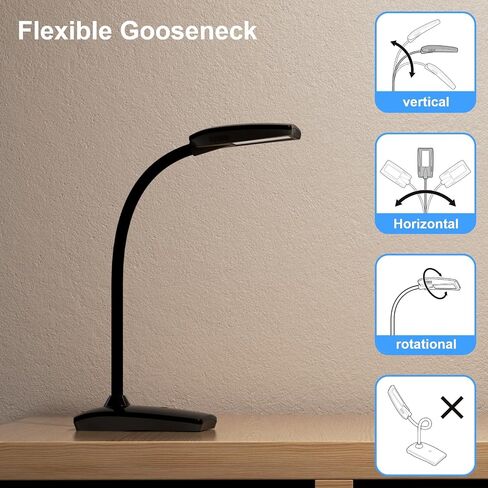 LED Desk Lamp 3 Brightness Dimmable Eye-Caring Black Table Lamp Flexible Gooseneck Touch Desk Light 5W 450lm for Home Office Bedroom Reading Study 1.5M USB Cable in Kuwait