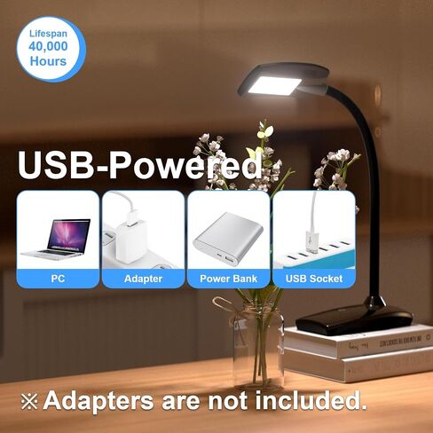 LED Desk Lamp 3 Brightness Dimmable Eye-Caring Black Table Lamp Flexible Gooseneck Touch Desk Light 5W 450lm for Home Office Bedroom Reading Study 1.5M USB Cable in Kuwait