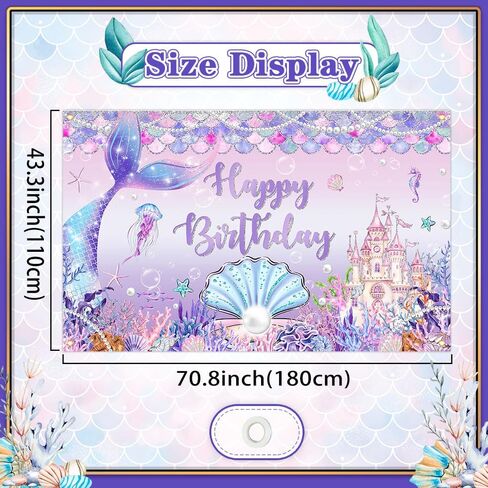 Avezano Mermaid Birthday Banner, Under The Sea Backdrop for Girls Birthday Party Decoration Mermaid Birthday Backdrop Mermaid Tail Princess Castle Scales Photo Booth Props 70.8 x 43.3 inch in Saudi Arabia