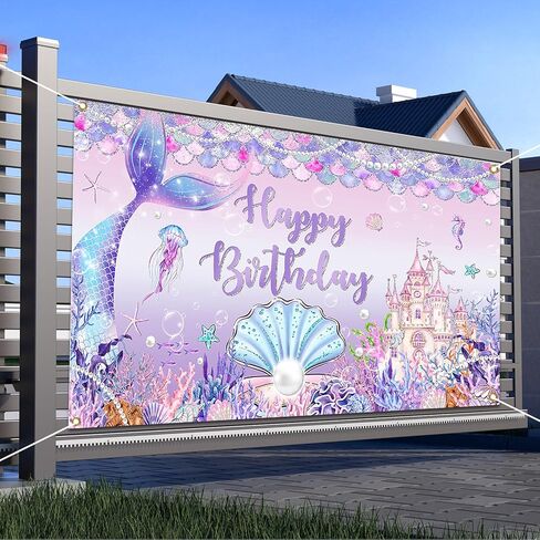 Avezano Mermaid Birthday Banner, Under The Sea Backdrop for Girls Birthday Party Decoration Mermaid Birthday Backdrop Mermaid Tail Princess Castle Scales Photo Booth Props 70.8 x 43.3 inch in Saudi Arabia