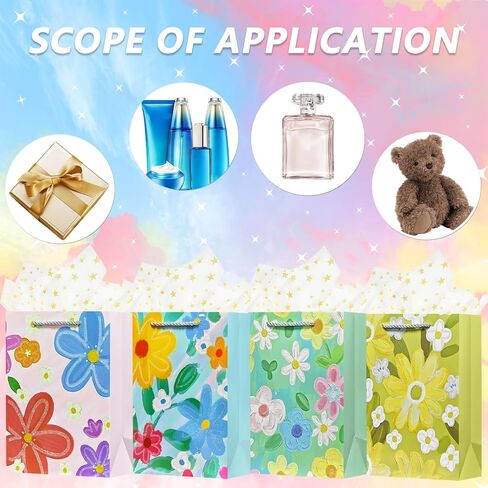 OFIHANLY 4Pcs 9" Small Size Floral Gift Bag with Handles for Happy Mother's Day Women Girls Baby Kids Cute Birthday Paper Gift Wrap Bags with Tissue Paper for New Mom, Grandma, Sister, Nana, Gigi in Saudi Arabia
