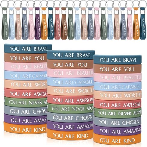 Sratte 60 Pcs Motivational Wristbands Gifts Inspirational Keychains Bulk Mental Health Gifts Adult Party Favors for Women Empowerment Teacher Volunteer Employee Appreciation(Warm Color) in Saudi Arabia