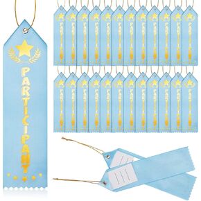 Zeyune 50 Pcs Participant Award Ribbon with Event Card and String Participant Star Point Top Award Ribbon Blue Participation Ribbon for School Competition Contest Office Team Kids Student Trophy