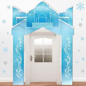 Preboun Winter Snow Castle Party Banner Door 78 x 118 Inch Snowflake Wonderland Banner Cover Set Ice Snow Themed Door Hanging Photography for Winter Holiday Birthday Supplies
