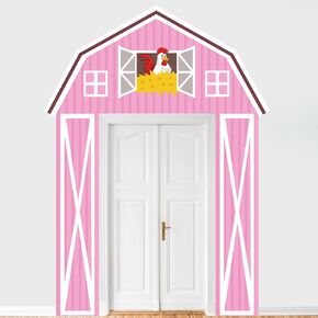 Farm Animal Birthday Porch Banner Pink Farm Themed Party Backdrop Decoration Farm Barn Door Banner Hanging Supplies Farm Barnyard Awning for Farm Animal Girl Birthday Photo Booth Props Supplies