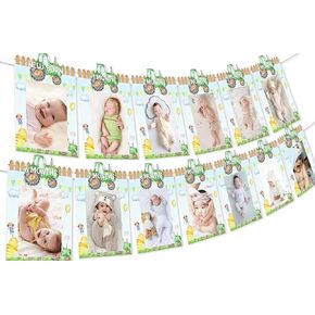 Tractor First Birthday Decorations - Green Tractor Theme Photo Banner for Boys Farm Green Tractor 1st Birthday Farm Tractor 1st Bday Green Tractor Party Supplies