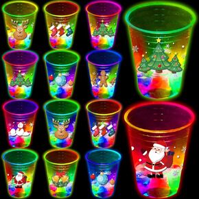 Mishun Trading 24 PCS CHROSSING PARTING CUPS ، موضوع وميض متوهج ، كوب الحفلات البلاستيكية 16 أوقية ، حديثة مع مصابيح LED ، قابلة لإعادة الاستخدام ، 24 ، موضوع عيد الميلاد ، البالغين