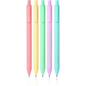 5pcs Gel Pens, Retractable Quick Dry Black Ink Pens Fine Point 0.5mm Premium Smooth Writing Pens for School Office Supplies (Macaron Color)