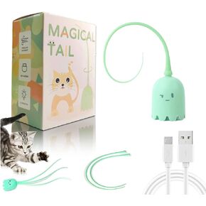 2024 New Cat Wand Toy - 2 in 1 Automatic Cat Silicone Tail Teaser Toy Silicone Teaser Tail Cat Toy, Silicone Cat Fairy Wand, Stress Relief Cat Pol Toy, Toy for Indoor Cats, Kittens, Dogs
