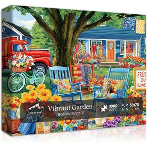 PICKFORU Nature Flower Jigsaw Puzzle - 1000 Pieces, Spring Plant & Floral Scenery, Dog & Cat Themed, Challenging for Adults
