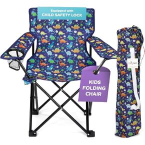 Emily Rose Kids Folding Chair | Beach Chair with Safety Lock- Camping Chair for Boys Girls Toddler with Cup Holder & Carry Case- Tailgate, Travel, Lawn- for Indoor & Outdoor (Playful Dinosaurs)