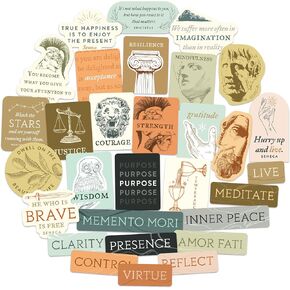 Navy Peony Mindful Stoicism Vision Board Stickers (30pcs) - Stoic Philosophy Stickers for Self-Improvement, Planners, Vision Board Party