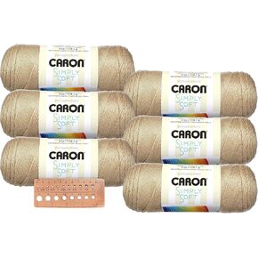 Caron Simply Soft Yarn - 6 Pack with Needle Gauge (Bone)