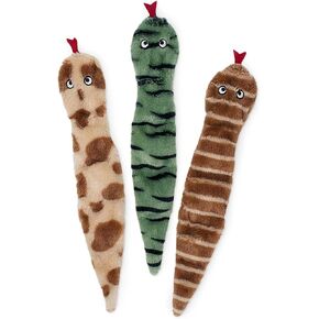 ZippyPaws Skinny Peltz - 3 Multicolored Snakes - No Stuffing Squeaky Dog Toys, Unstuffed Chew Toy for Small & Medium Breeds, Bulk Multi-Pack of 3 Soft Plush Dog Toys, Flat No Stuffing Puppy Toys - 18"