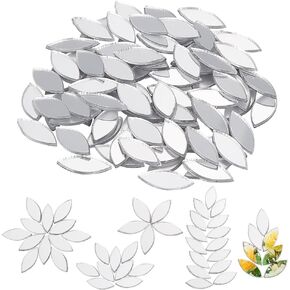 OLYCRAFT 300Pcs Self-Adhesive Leaf Mosaic Tiles 0.4x0.2 Inch Mirror Mosaic Tiles 0.8mm Thick Mini Acrylic Mirror Tiles Silver DIY Mirror Mini Mirrors for Crafts Art Wall Door Home Decorations