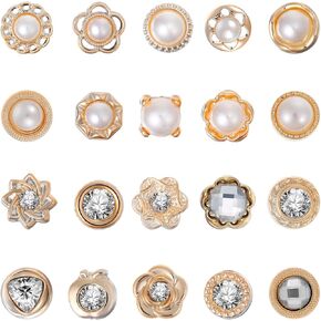 Tofficu 40Pcs Pearl Button Pins, Brooches and Pins for Women, Rhinestone Button Cover, Replacement Safety Button for Clothing Shirt Dress Sweaters Coat Shawl