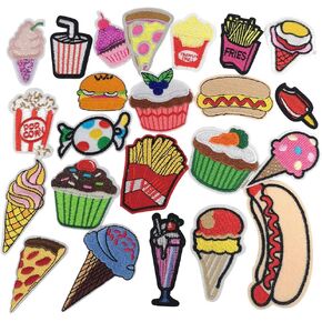 Libiline Random 24PCS Mix Fries Bread Sandwish Cake Drink Sew-on Iron-on Patch Dress Embroidered Appliques Patches (Cake Bread Fries)