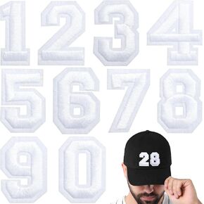 10pcs Number Embroidery Patch for Hats, Iron on 0-9 Sport Patches, Sew on Embroidered Applique for Sports Baseball Football Clothes Shirts Jeans Socks Bags- White
