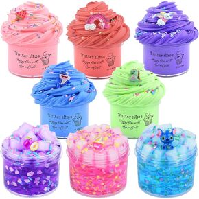 8 Pack Jelly Cube Crunchy Slime Kit ، لعبة Crystal Slime ، ألعاب راحة ناعمة وغير ملوية ، For Girls Boys Party ، لعبة الولا