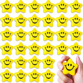 30pcs Star Squeeze Balls,Yellow Mini Star Stress Ball,2.16inch Foam Anxiety Relief Star Toys for School Reward,Carnival Prizes,Party Favors,Hand Exercise