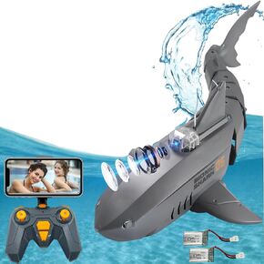 Remote Control Shark with Camera for Kids/Adults, RC Sharks Toys for Swimming Pool,RC Boat with Camera,Pool Toys RC Camera Boat Toys, Simulated Shark for Outdoor Toys(2 Batteries)