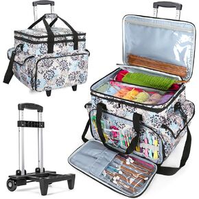 Teamoy Yarn Bag Organizer on Wheels, Rolling Knitting Bag with Wheels for WIP, Crochet Hooks, Knitting Needles and Supplies(No Accessories Included), Dandelion