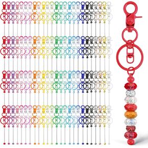 100 Pcs Beadable Keychain Bars for Beads, DIY Blank Beadable Keychains Making Kit, Metal Beaded Keychain Bulk for Pendant DIY Crafts Jewelry Making Supplies Handmade Gift, Multicolor