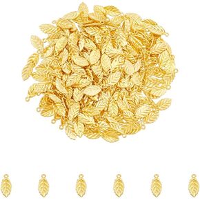 UNICRAFTALE 200Pcs Leaf Charms Golden Pendants 15mm Vintage Leaf Charms Autumn Charms Dangle Pendants Necklace Pendants Alloy Pendants Earring Charms for DIY Craft Jewelry Making