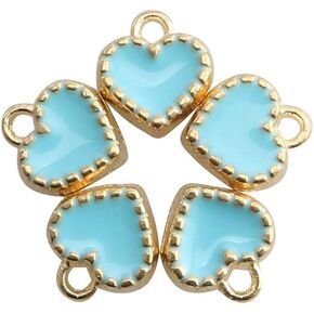 60pcs Heart Shape Enamel Pendant Accessories Heart Beads Gold Plated Dangle Charms for Headwear Earrings DIY Jewelry Making Blue