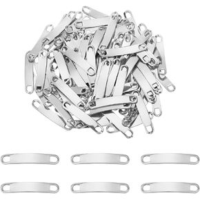 UNICRAFTALE 100Pcs Stamping Blank Tag 34mm Stainless Steel Link Connector Metal Blank Charm Curved Link Charm Engravable Blank Tag 2 Hole Charm Pendants for Shoes Decoration Bracelet Necklace