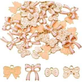 XIHIRCD 40pcs Bow Charms for Jewelry Making, 4 Styles Cute Bowknot Charms Bow Tie Pendants for Necklace Bracelet Earrings DIY Craft Supplies