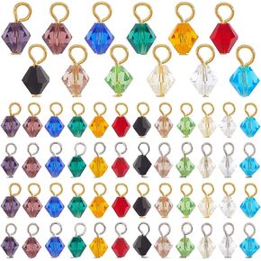 PH PandaHall 96pcs Glass Beads Charms, 12 Colors Faceted Bicone Charms Crystal Pendants Drop Bead with Jump Rings for DIY Jewelry Necklace Bracelet Dangle Earring Keychain Making