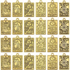 CHGCRAFT 24Pcs 6Styles Tarot Card Charms Rectangle Zinc Alloy Pendants for DIY Bracelet Earrings Necklace Personalized Jewelry Making, Antique Golden